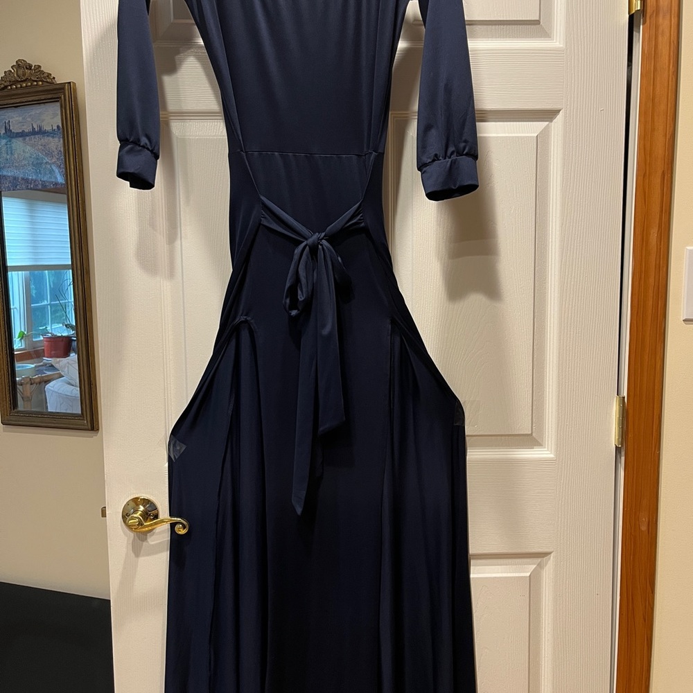 Blue Long Dress with Slits and A Tie.
